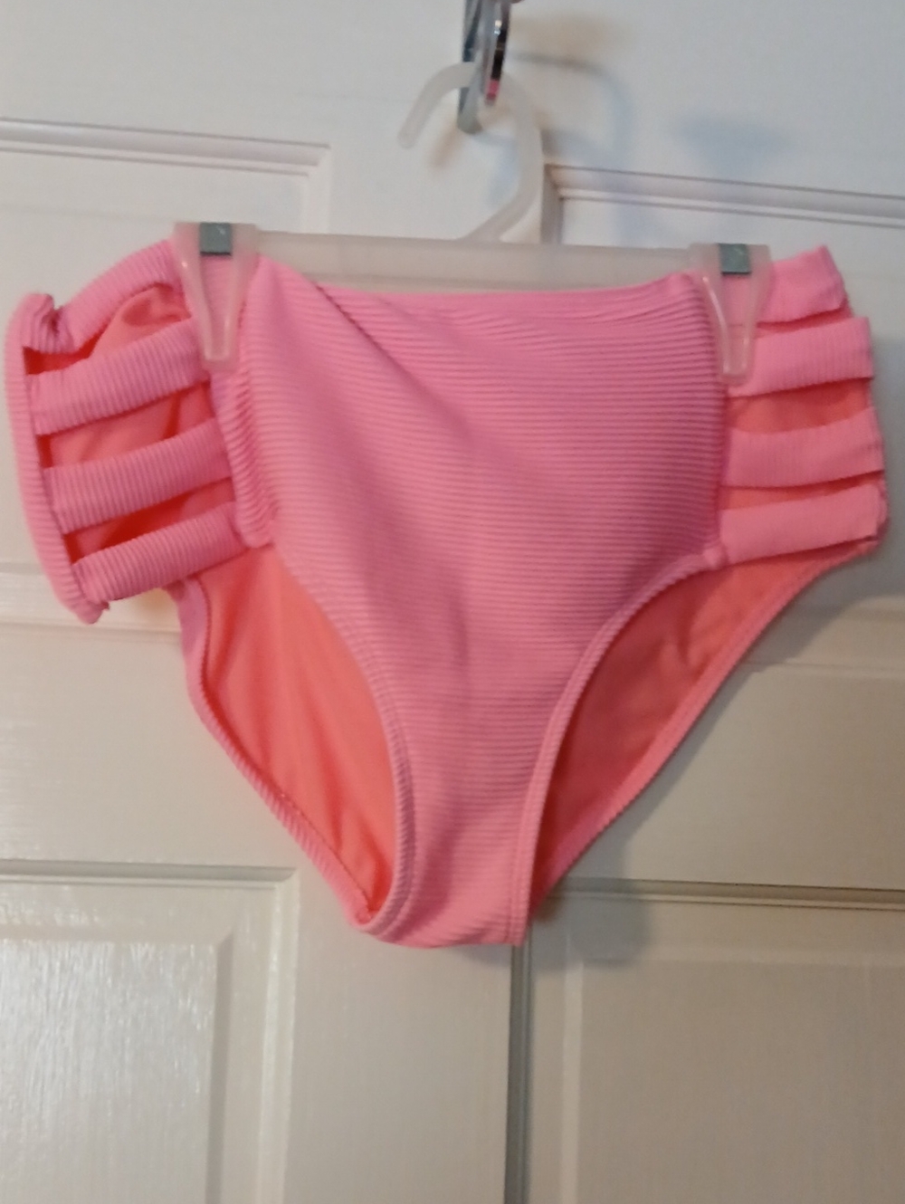 Pink Ribbed Swim Bottoms with Side Straps And Lavender Chex Bottoms